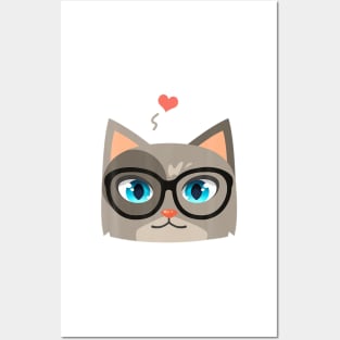 Cat With Blue Eyes Glasses Posters and Art